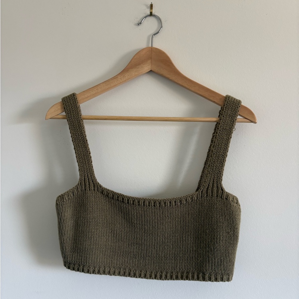 Mare Mare x Anthropologie Knitted Olive Green Crop Tank Top size Large Petit